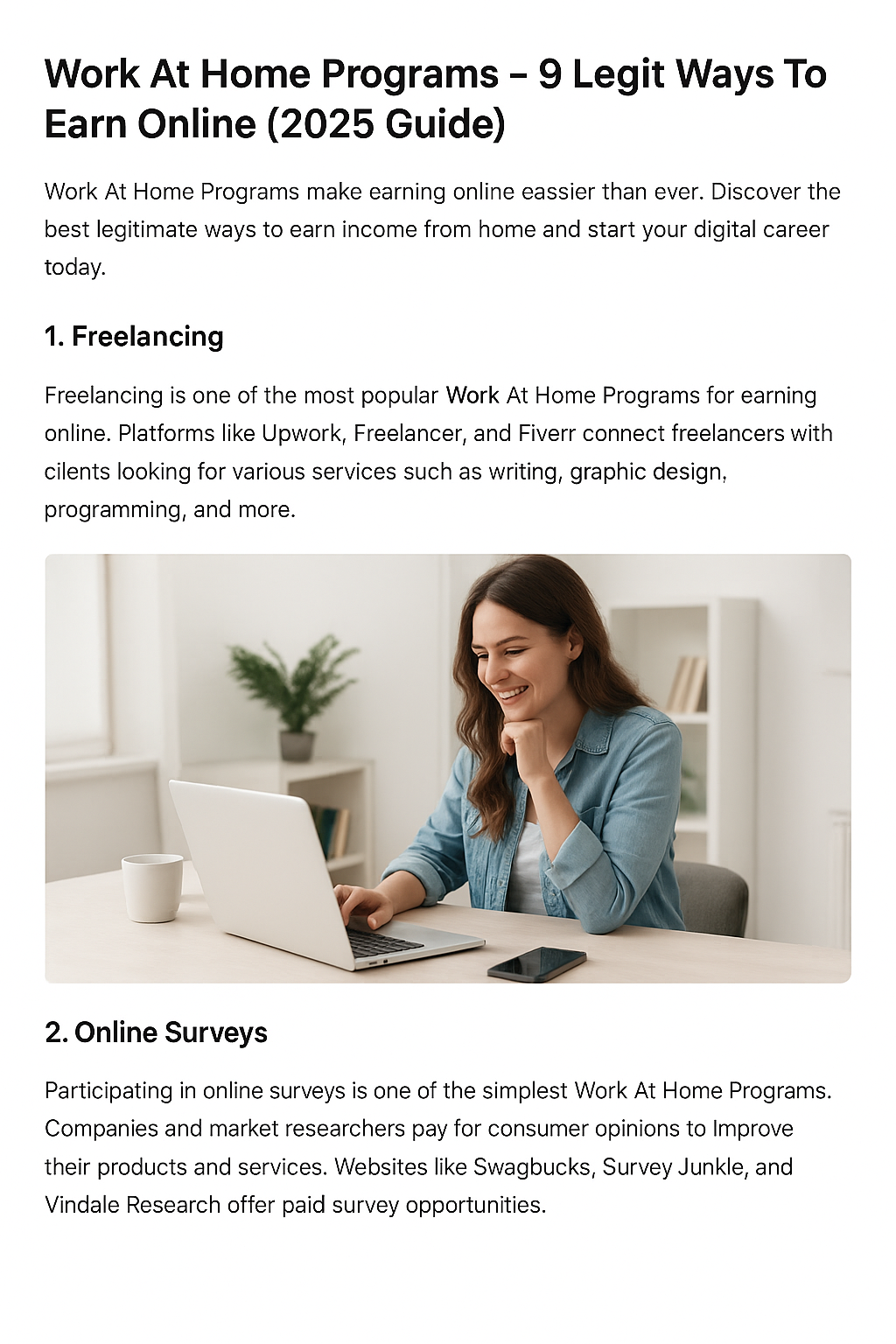 Work At Home Programs – 9 Legit Ways To Earn Online (2025 Guide)